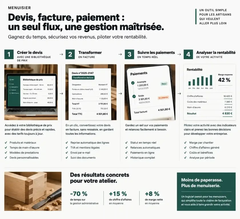 Flux de travail optimisé avec un logiciel de devis et facture pour menuiserie