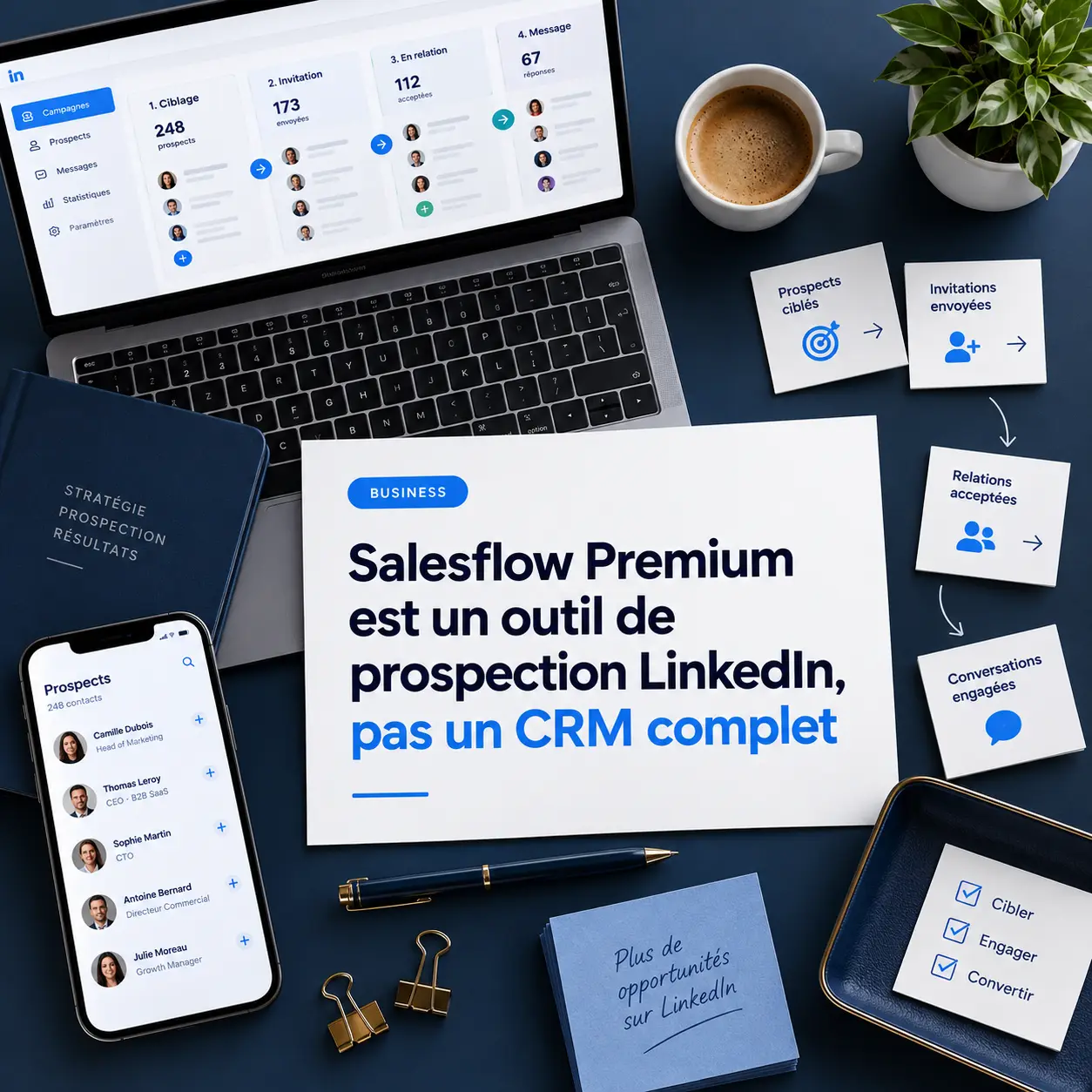 Salesflow Premium est un outil de prospection LinkedIn, pas un CRM complet