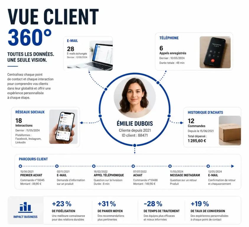 Visualisation de la vue client 360 degrés dans un logiciel CRM