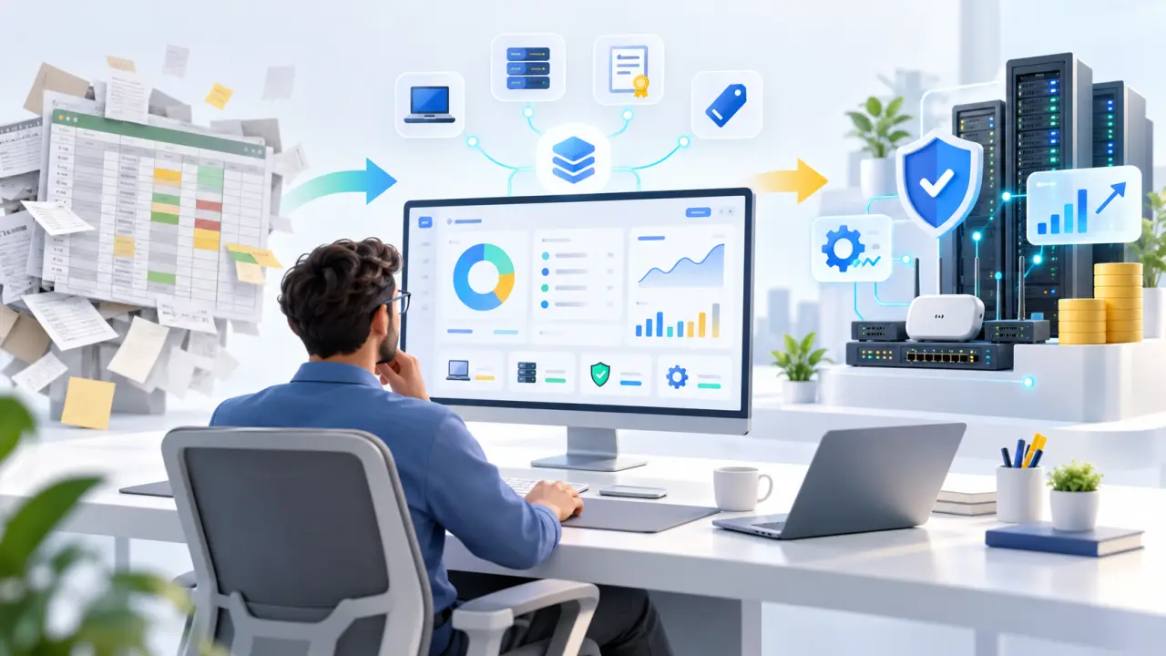 Tableau de bord de gestion d’un parc informatique avec équipements connectés