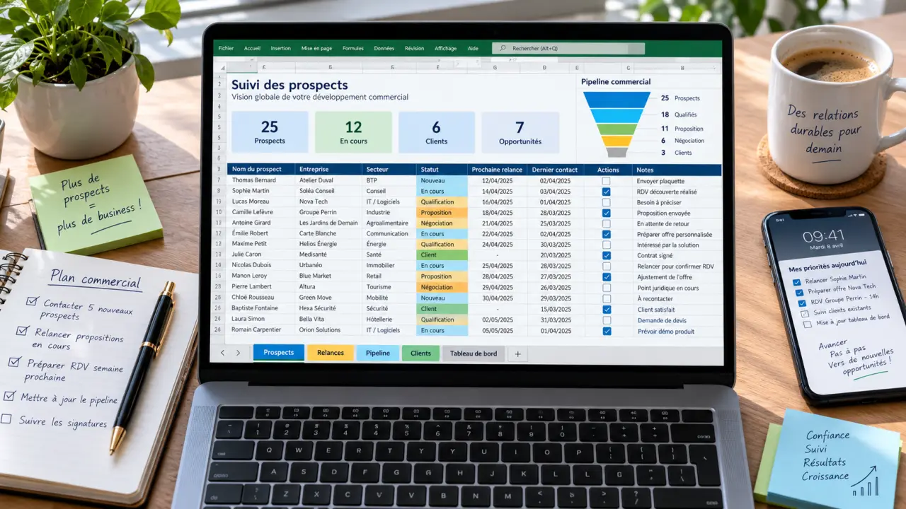 CRM Excel : 5 onglets pour suivre vos prospects sans oublier les relances