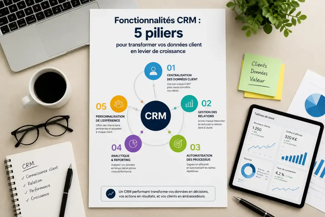 Fonctionnalités CRM : 5 piliers pour transformer vos données client en levier de croissance