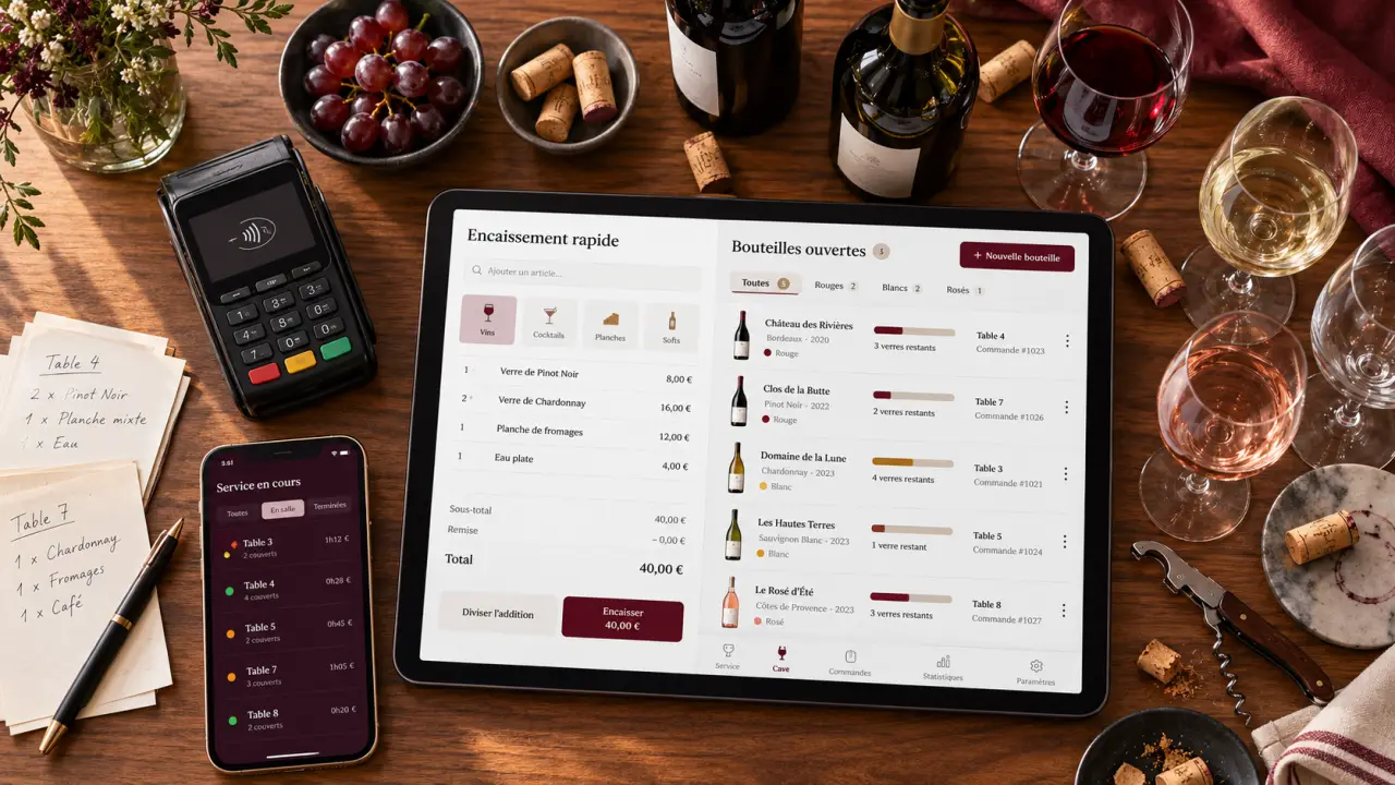 Logiciel pour bar à vin : encaisser vite sans perdre le fil des bouteilles ouvertes