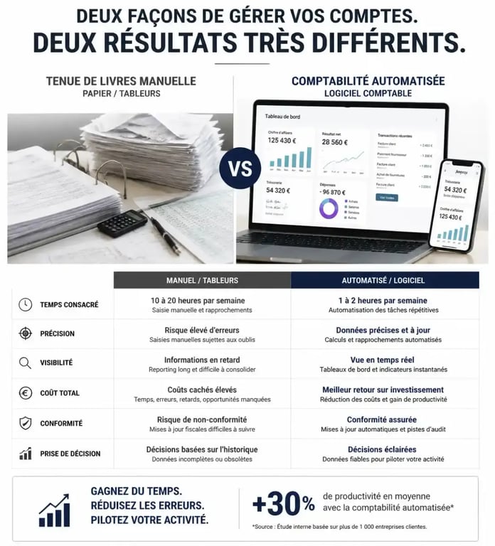 Comparaison entre comptabilité manuelle et logiciel de comptabilité immobilière automatisé