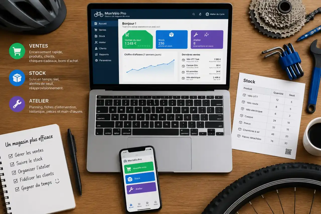 Logiciel de gestion pour magasin de vélos : les fonctions qui simplifient ventes, stock et atelier