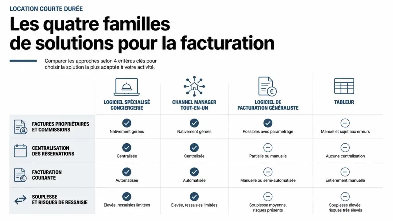 Logiciel de facturation location courte durée : comparaison des familles de solutions